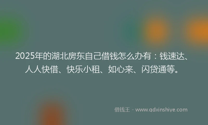 2025年的湖北房东自己借钱怎么办有：钱速达、人人快借、快乐小租、如心来、闪贷通等。