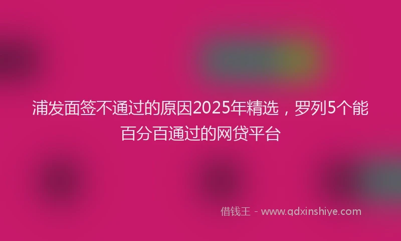浦发面签不通过的原因2025年精选，罗列5个能百分百通过的网贷平台