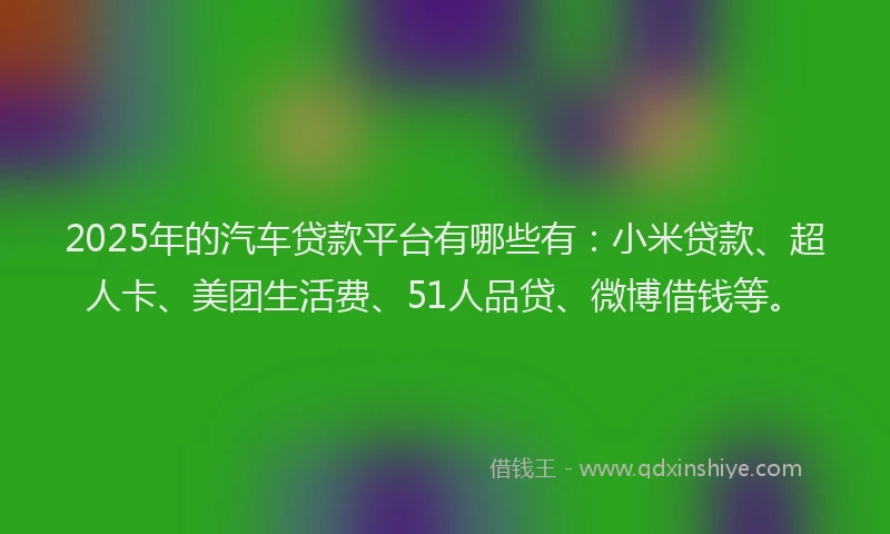 2025年的汽车贷款平台有哪些有：小米贷款、超人卡、美团生活费、51人品贷、微博借钱等。