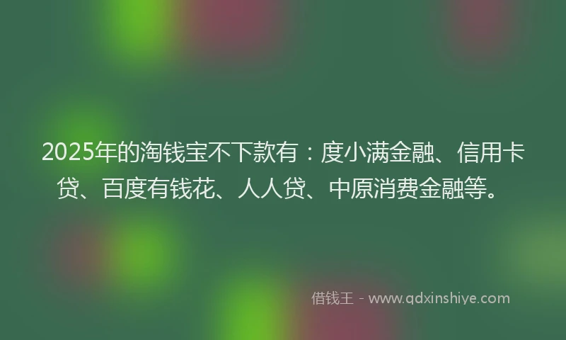 2025年的淘钱宝不下款有：度小满金融、信用卡贷、百度有钱花、人人贷、中原消费金融等。