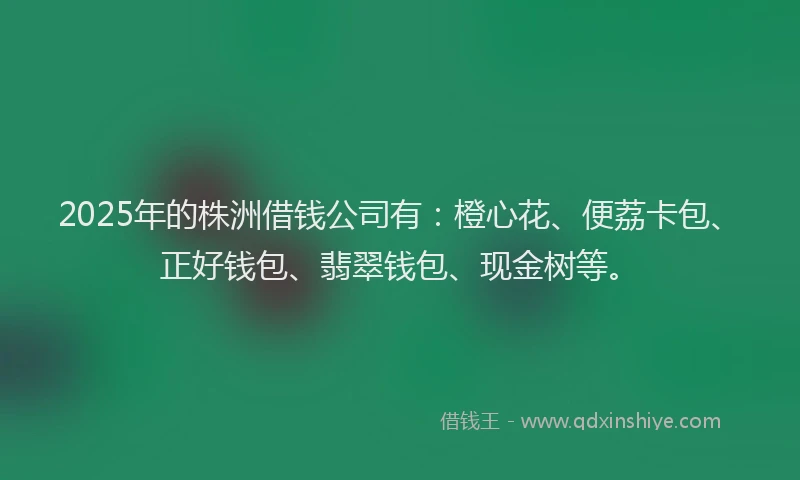 2025年的株洲借钱公司有：橙心花、便荔卡包、正好钱包、翡翠钱包、现金树等。