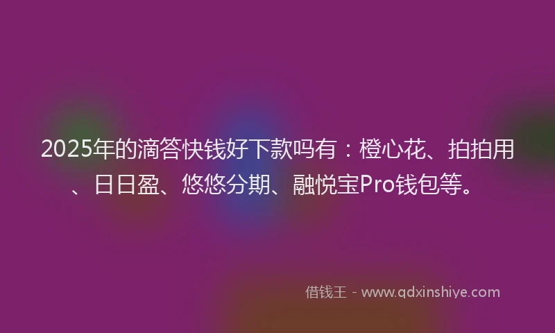 2025年的滴答快钱好下款吗有：橙心花、拍拍用、日日盈、悠悠分期、融悦宝Pro钱包等。
