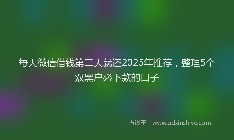 每天微信借钱第二天就还2025年推荐，整理5个双黑户必下款的口子