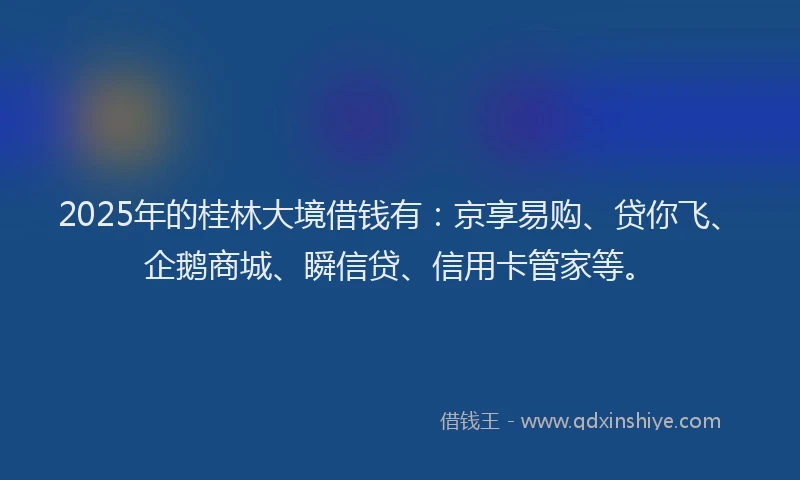 2025年的桂林大境借钱有：京享易购、贷你飞、企鹅商城、瞬信贷、信用卡管家等。