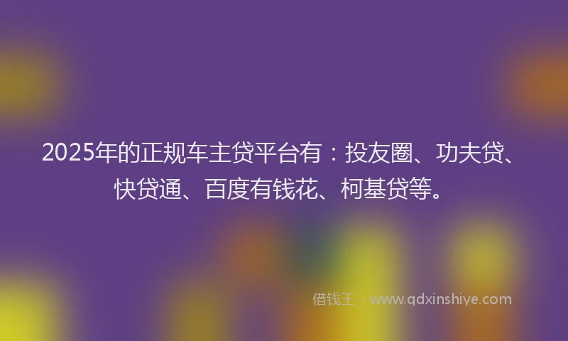 2025年的正规车主贷平台有：投友圈、功夫贷、快贷通、百度有钱花、柯基贷等。