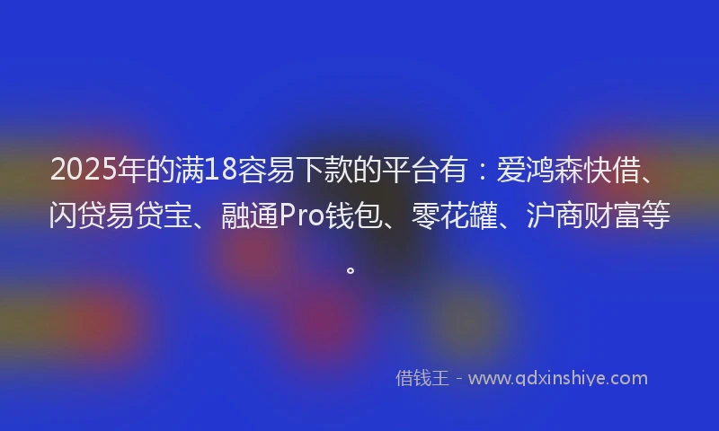 2025年的满18容易下款的平台有：爱鸿森快借、闪贷易贷宝、融通Pro钱包、零花罐、沪商财富等。