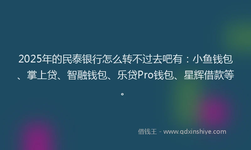 2025年的民泰银行怎么转不过去吧有：小鱼钱包、掌上贷、智融钱包、乐贷Pro钱包、星辉借款等。