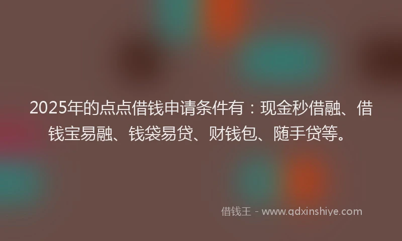 2025年的点点借钱申请条件有：现金秒借融、借钱宝易融、钱袋易贷、财钱包、随手贷等。