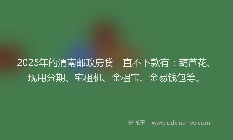 2025年的渭南邮政房贷一直不下款有：葫芦花、现用分期、宅租机、金租宝、金易钱包等。