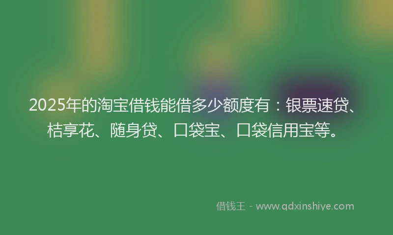 2025年的淘宝借钱能借多少额度有：银票速贷、桔享花、随身贷、口袋宝、口袋信用宝等。