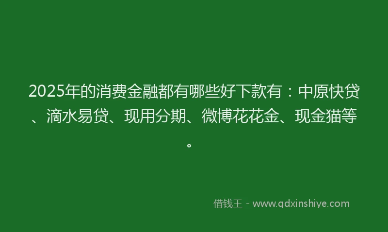 2025年的消费金融都有哪些好下款有：中原快贷、滴水易贷、现用分期、微博花花金、现金猫等。