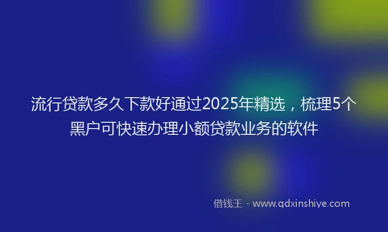 流行贷款多久下款好通过2025年精选，梳理5个黑户可快速办理小额贷款业务的软件
