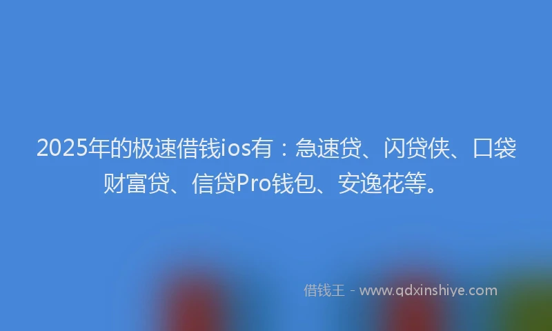 2025年的极速借钱ios有：急速贷、闪贷侠、口袋财富贷、信贷Pro钱包、安逸花等。