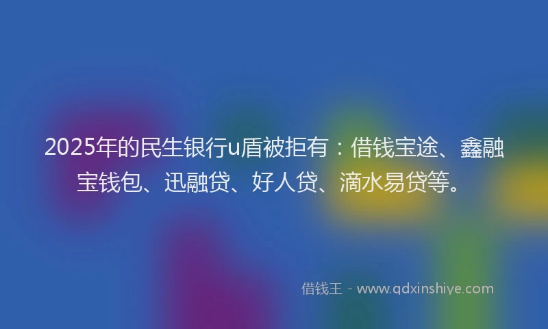 2025年的民生银行u盾被拒有：借钱宝途、鑫融宝钱包、迅融贷、好人贷、滴水易贷等。