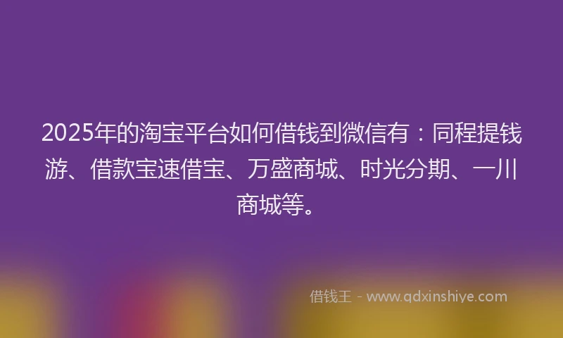 2025年的淘宝平台如何借钱到微信有：同程提钱游、借款宝速借宝、万盛商城、时光分期、一川商城等。