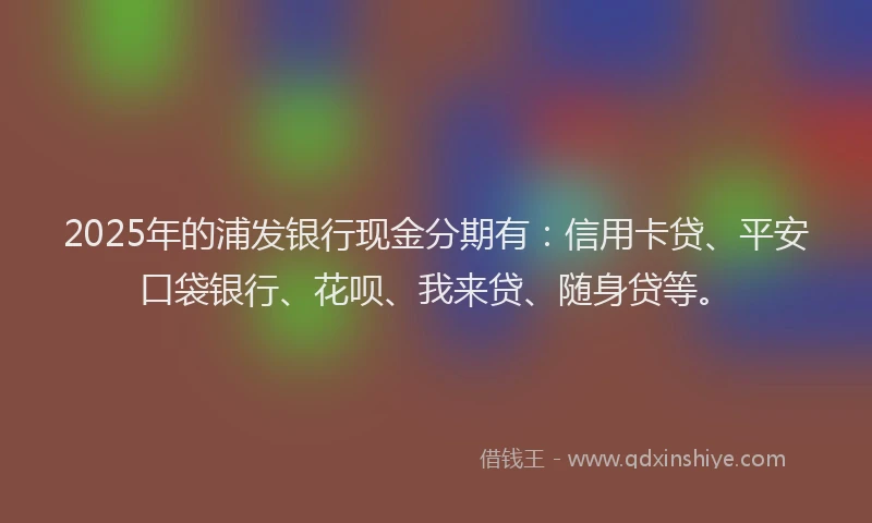 2025年的浦发银行现金分期有：信用卡贷、平安口袋银行、花呗、我来贷、随身贷等。