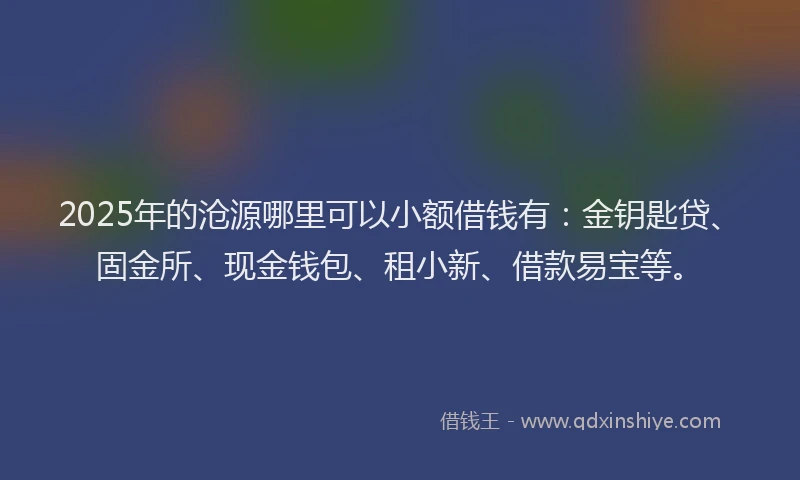 2025年的沧源哪里可以小额借钱有:金钥匙贷、固金所、现金钱包、租小新、借款易宝等。