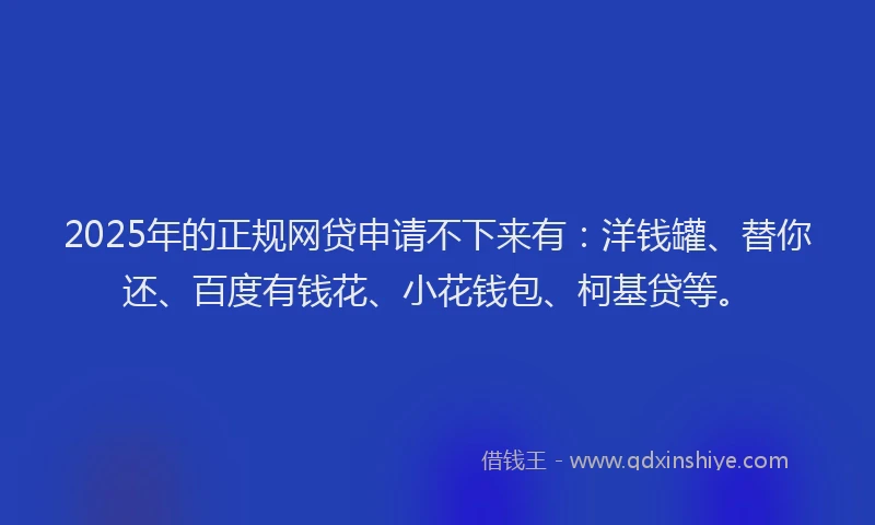 2025年的正规网贷申请不下来有：洋钱罐、替你还、百度有钱花、小花钱包、柯基贷等。