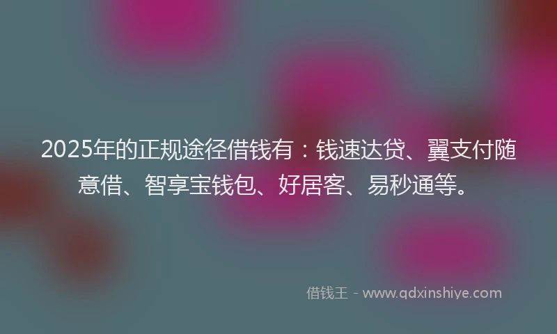 2025年的正规途径借钱有：钱速达贷、翼支付随意借、智享宝钱包、好居客、易秒通等。