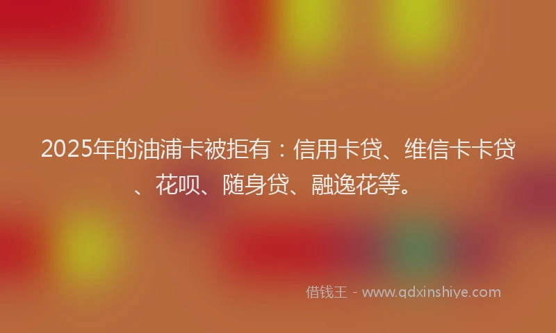 2025年的油浦卡被拒有：信用卡贷、维信卡卡贷、花呗、随身贷、融逸花等。