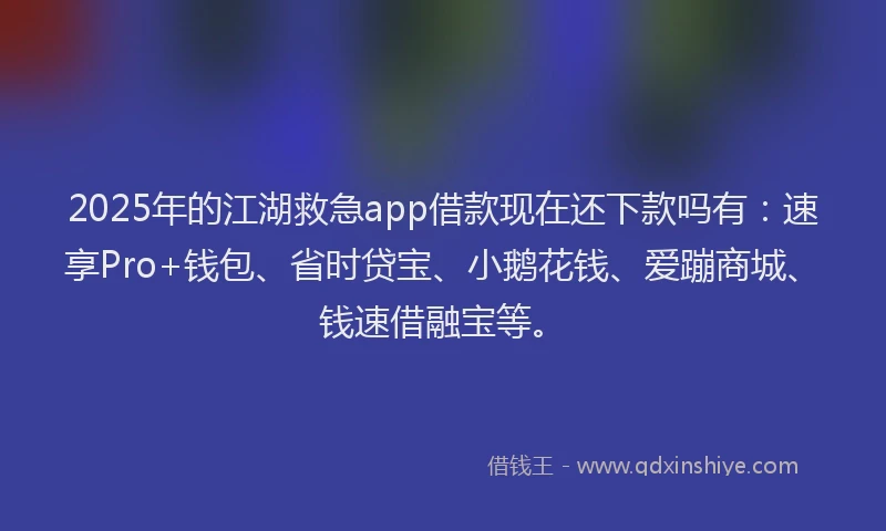 2025年的江湖救急app借款现在还下款吗有：速享Pro+钱包、省时贷宝、小鹅花钱、爱蹦商城、钱速借融宝等。