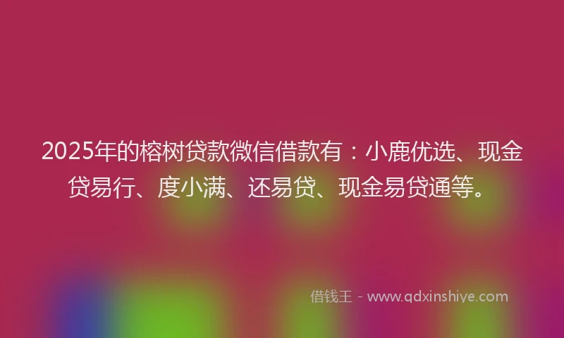 2025年的榕树贷款微信借款有：小鹿优选、现金贷易行、度小满、还易贷、现金易贷通等。