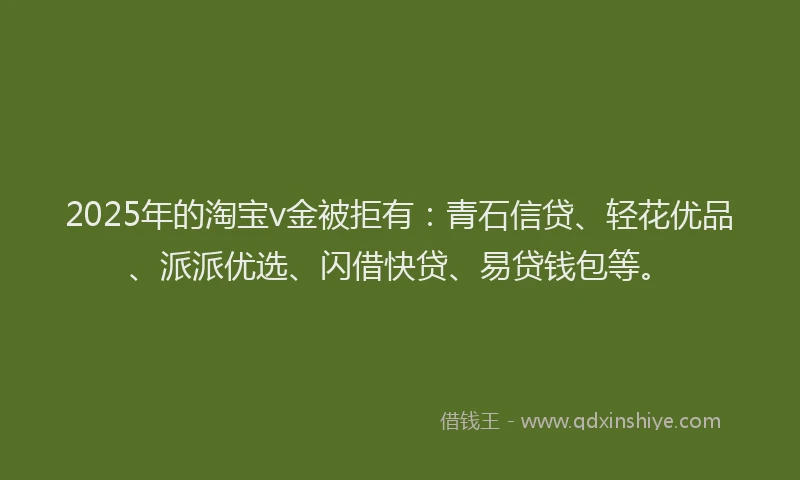2025年的淘宝v金被拒有：青石信贷、轻花优品、派派优选、闪借快贷、易贷钱包等。