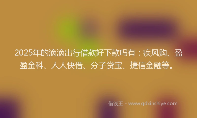 2025年的滴滴出行借款好下款吗有：疾风购、盈盈金科、人人快借、分子贷宝、捷信金融等。