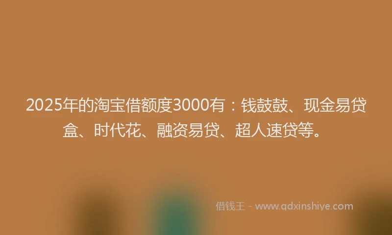 2025年的淘宝借额度3000有：钱鼓鼓、现金易贷盒、时代花、融资易贷、超人速贷等。