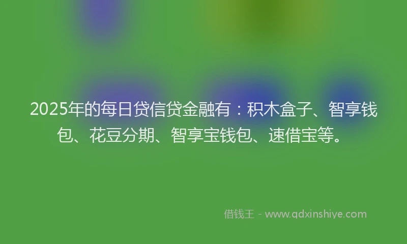 2025年的每日贷信贷金融有：积木盒子、智享钱包、花豆分期、智享宝钱包、速借宝等。