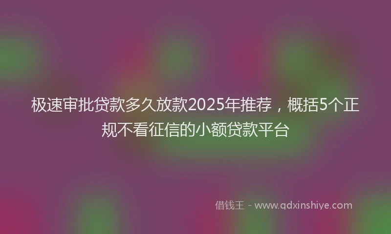 极速审批贷款多久放款2025年推荐，概括5个正规不看征信的小额贷款平台
