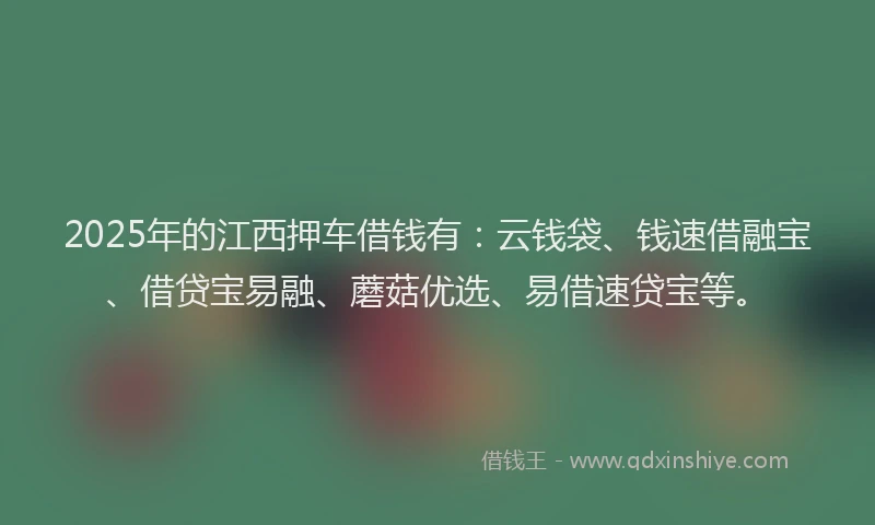 2025年的江西押车借钱有：云钱袋、钱速借融宝、借贷宝易融、蘑菇优选、易借速贷宝等。
