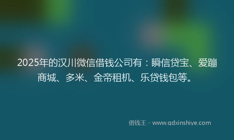 2025年的汉川微信借钱公司有：瞬信贷宝、爱蹦商城、多米、金帝租机、乐贷钱包等。