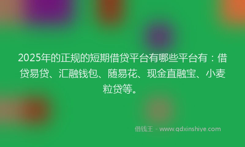 2025年的正规的短期借贷平台有哪些平台有：借贷易贷、汇融钱包、随易花、现金直融宝、小麦粒贷等。