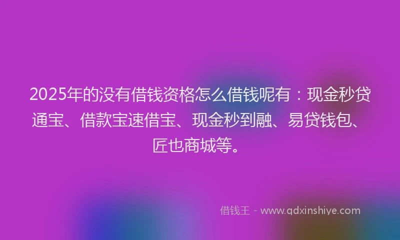 2025年的没有借钱资格怎么借钱呢有：现金秒贷通宝、借款宝速借宝、现金秒到融、易贷钱包、匠也商城等。