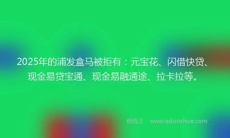 2025年的浦发盒马被拒有：元宝花、闪借快贷、现金易贷宝通、现金易融通途、拉卡拉等。