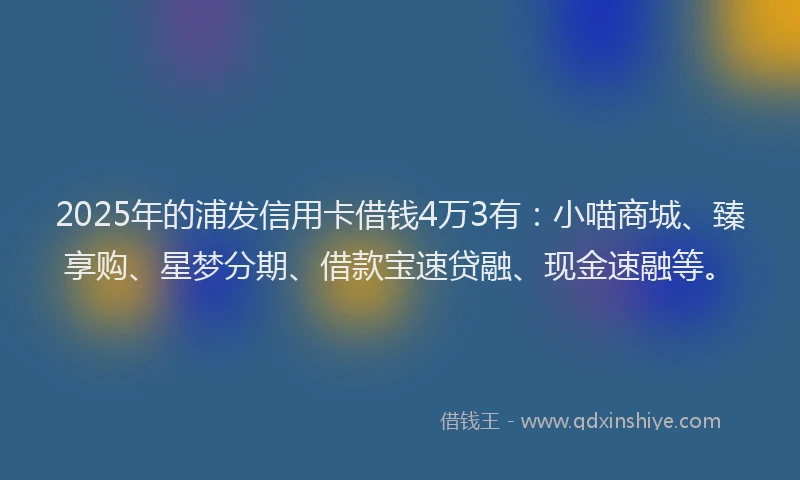 2025年的浦发信用卡借钱4万3有：小喵商城、臻享购、星梦分期、借款宝速贷融、现金速融等。