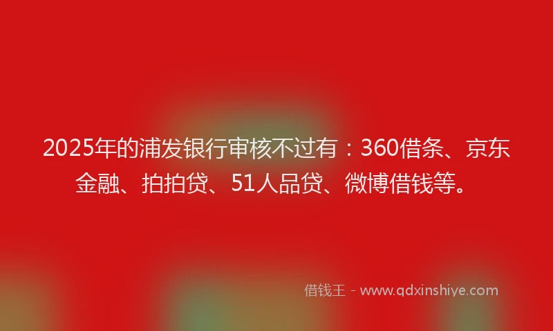 2025年的浦发银行审核不过有：360借条、京东金融、拍拍贷、51人品贷、微博借钱等。
