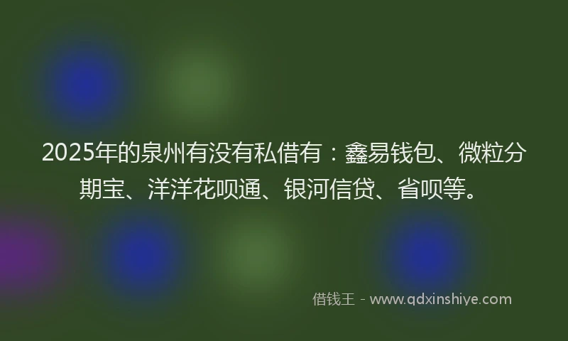 2025年的泉州有没有私借有：鑫易钱包、微粒分期宝、洋洋花呗通、银河信贷、省呗等。