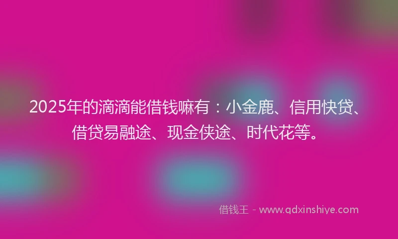 2025年的滴滴能借钱嘛有：小金鹿、信用快贷、借贷易融途、现金侠途、时代花等。