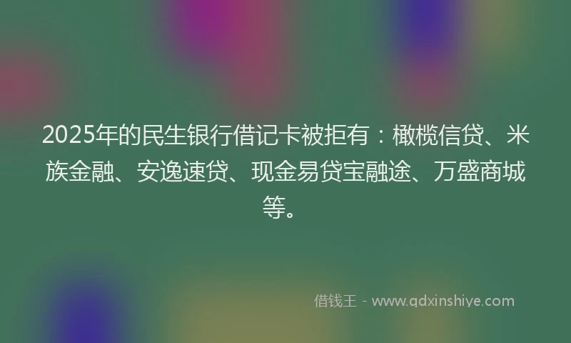 2025年的民生银行借记卡被拒有：橄榄信贷、米族金融、安逸速贷、现金易贷宝融途、万盛商城等。