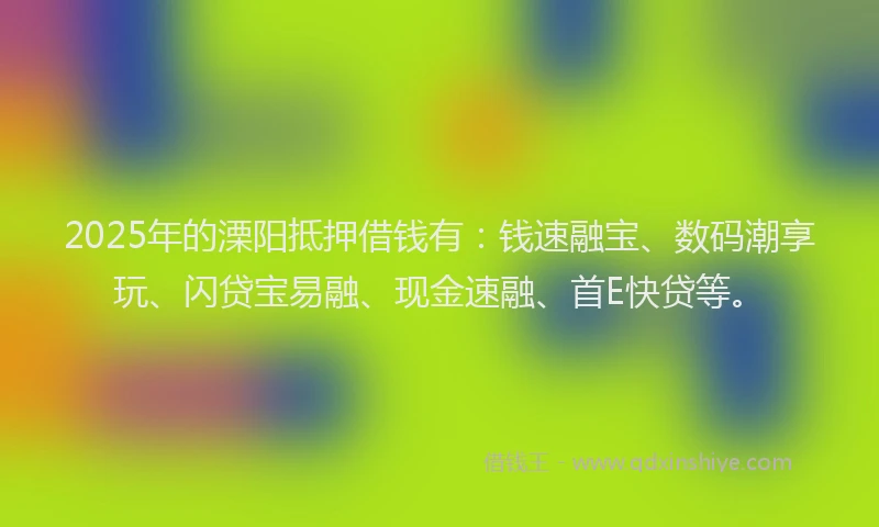 2025年的溧阳抵押借钱有：钱速融宝、数码潮享玩、闪贷宝易融、现金速融、首E快贷等。