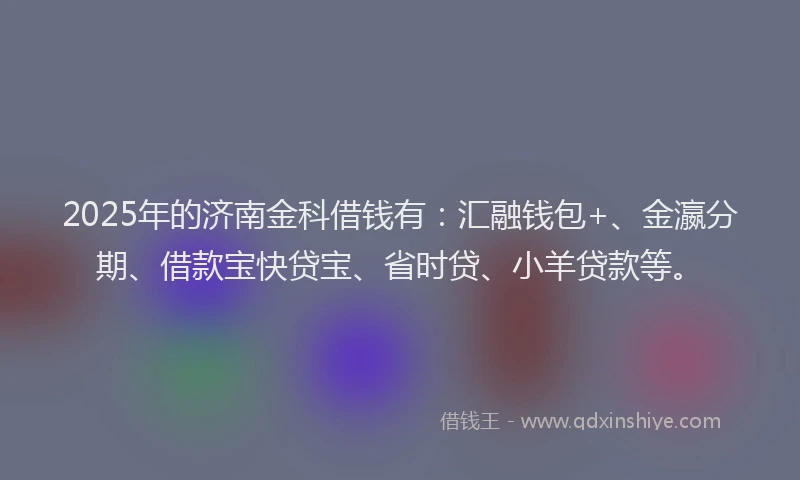 2025年的济南金科借钱有：汇融钱包+、金瀛分期、借款宝快贷宝、省时贷、小羊贷款等。