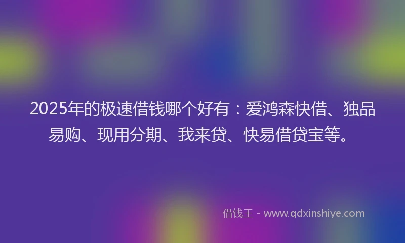 2025年的极速借钱哪个好有：爱鸿森快借、独品易购、现用分期、我来贷、快易借贷宝等。