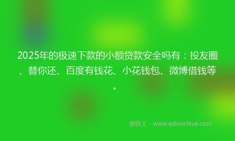2025年的极速下款的小额贷款安全吗有：投友圈、替你还、百度有钱花、小花钱包、微博借钱等。