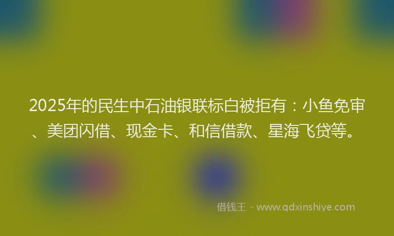 2025年的民生中石油银联标白被拒有：小鱼免审、美团闪借、现金卡、和信借款、星海飞贷等。