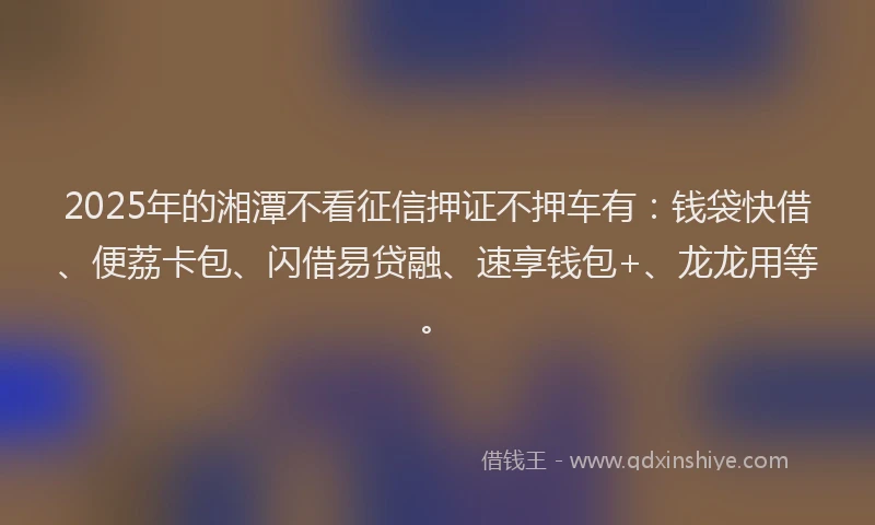 2025年的湘潭不看征信押证不押车有：钱袋快借、便荔卡包、闪借易贷融、速享钱包+、龙龙用等。