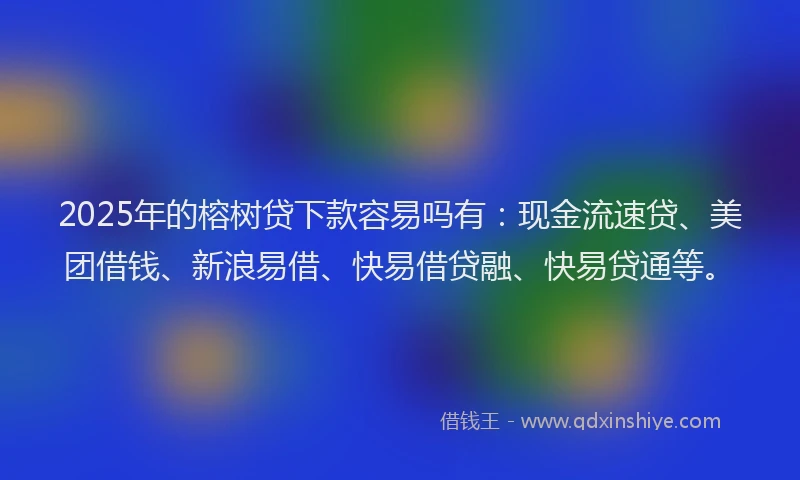 2025年的榕树贷下款容易吗有：现金流速贷、美团借钱、新浪易借、快易借贷融、快易贷通等。