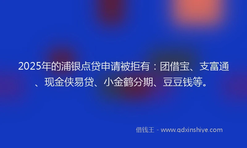 2025年的浦银点贷申请被拒有：团借宝、支富通、现金侠易贷、小金鹤分期、豆豆钱等。