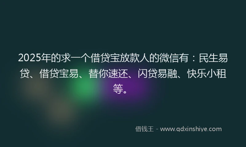 2025年的求一个借贷宝放款人的微信有：民生易贷、借贷宝易、替你速还、闪贷易融、快乐小租等。